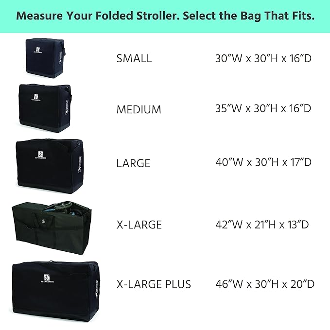 J.L. Childress Universal Stroller Travel Bag for Airplane - Fits Most Baby Strollers, Flying Essentials, Airport Accessories for Gate or Luggage Check, ID Card, AirTag Compatible - Small, Padded