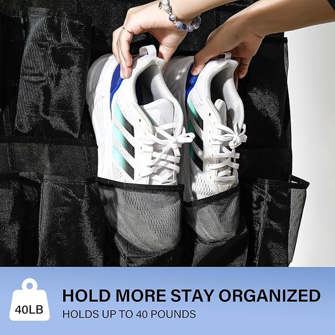 40 Mesh Pocket Over the Door Shoe Organizer,Hanging Shoe Rack for Closet Storage Holder for Dorm Room College Classroom Storag(Black)