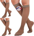 (3 Pairs - Closed Toe) Made in USA - Compression Stockings for Women 15-20mmHg - Sheer Compression Socks for Edema, Pregnancy, Diabetic, Post Surgery Recovery - Taupe, Small - A101T1-3