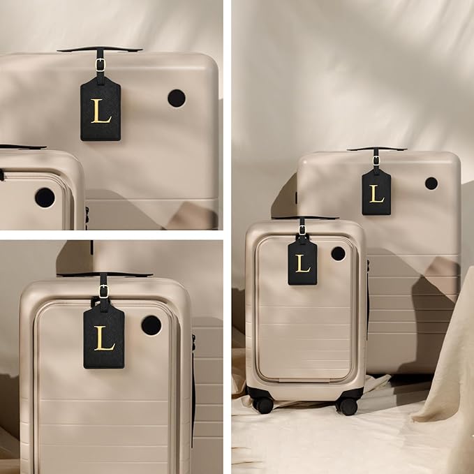 Luggage Tag PU Leather for Suitcase Baggage Handbag Travel Bag Label Suitcase Tag Label Tag w. Name Card & Privacy Cover (L)