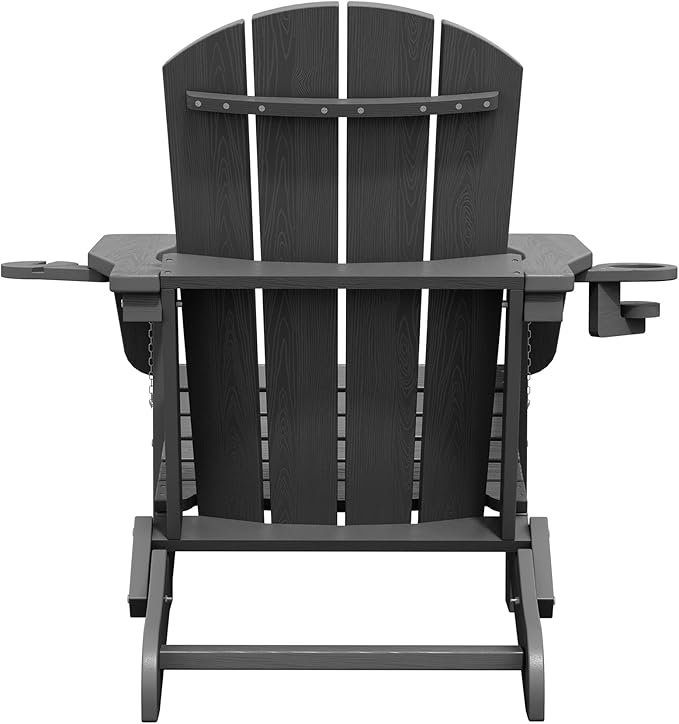 SERWALL Foldable Adirondack Chair Set of 2, HDPE Adirondack Chair with Wood-Texture-Gray