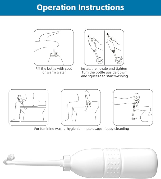 Hibbent Portable Bidet for Travel, Handheld Travel Bidet for Personal Hygiene Care, Personal Cleansing Use, Extended Nozzle, 21.8oz(620ml) , White
