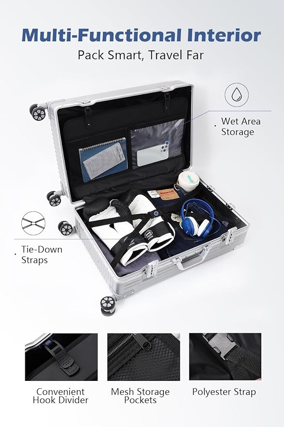 HotWay 28 Inch Checked in Luggage with Aluminum Frame,PC Hard Shell Suitcase with Spinner Wheels and TSA Lock, Large Suitcase for Travel, White