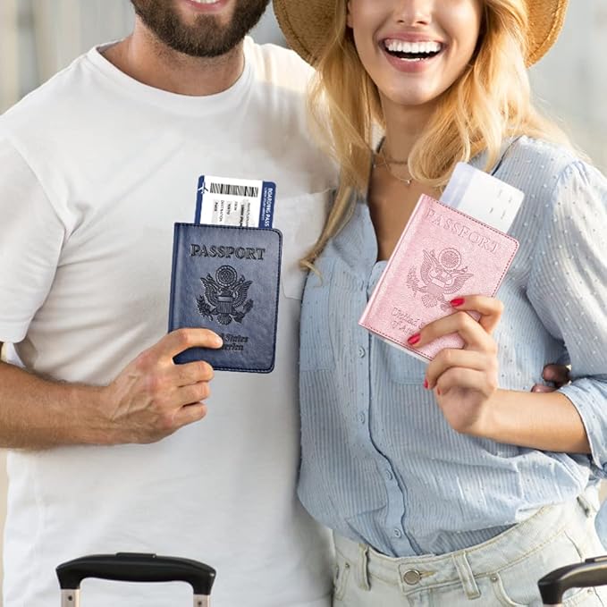 Passport and Vaccine Card Holder Combo, Passport Holder with Vaccine Card Slot, Passport Wallet, Passport Cover, Passport Case, Passport Holder for Women and Men(AB-Dark blue)