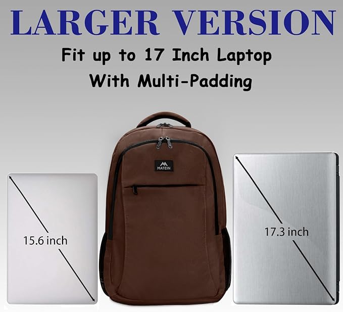 MATEIN Laptop Backpack, Extra Large TSA Friendly 17.3 Inch Travel Computer Backpack with USB Charging Port, Anti Theft Carry On Flight Approved Business Work College Backpack Bag for Men Women, Brown