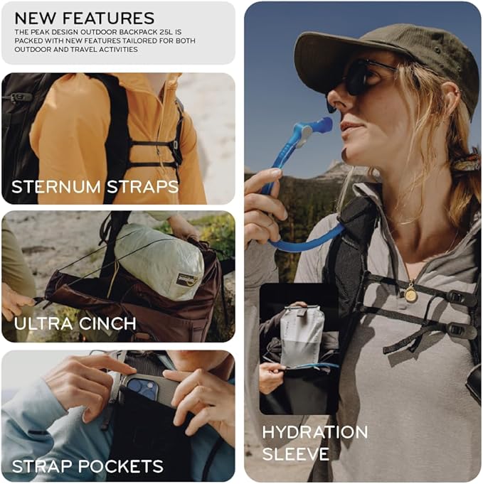 Peak Design Outdoor Backpack 45L, Cloud, Lightweight Internally-Framed Backpack, Ultra Cinch Roll-Top Design, Ideal for Hikes, Camera Carry and Travel, Versatile Backpack for Men and Women