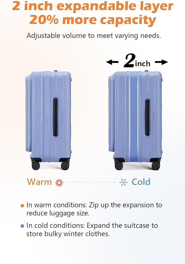 HotWay 20 Inch Expandable Carry On Luggage with Cup Holder, Hardside TSA Approved Luggage with Spinner Wheels, Top Opening Suitcase For Travel, Gray