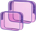 PACKISM 2 Pack Clear Toiletry Bags with Zipper, Water-resistant Cosmetic Bag, Clear Makeup Bag Fit Travel Essentials, Carry-on Travel Bag, Light Pinkish Purple