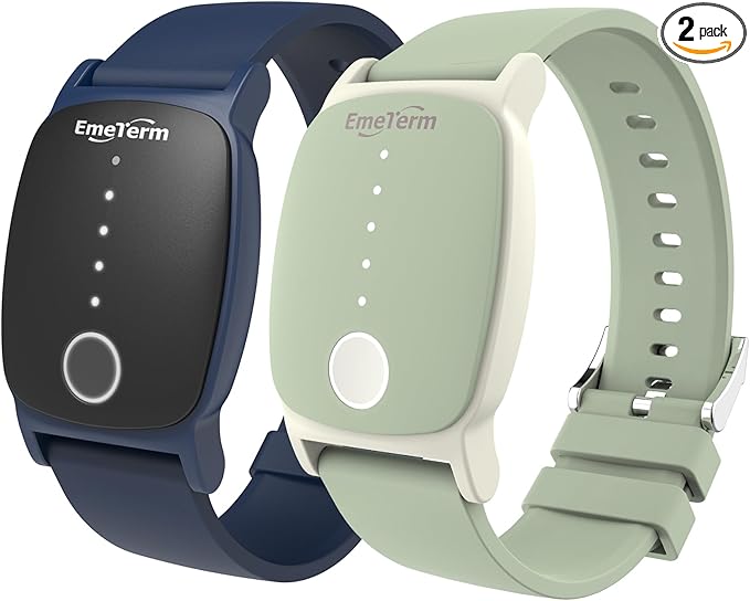 EmeTerm Explore FDA-Cleared Anti-Nausea Wristband IP67 Waterproof Morning Motion Travel Sickness Vomit Relief Rechargeable No Gel Drug Free Without Side Effects (2 Pack)