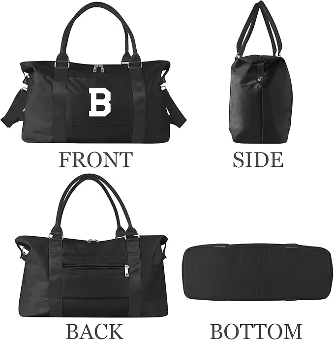 Initial Travel Duffel Bag Sports Gym Bag for Boys Teen Birthday Gifts,Black Personalized Weekender Bag Carry On Tote Bags for Men,Waterproof Overnight Luggage Bag Airplane Travel Essentials(Letter B)