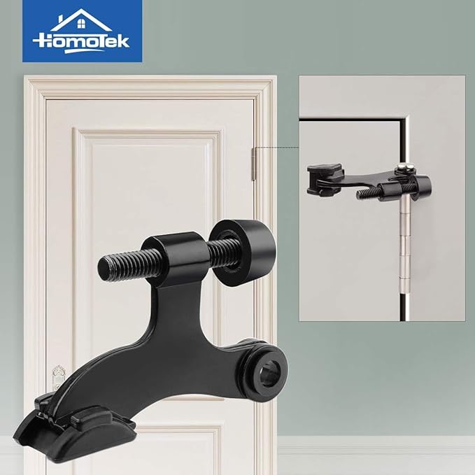 HOMOTEK 24 Pack Hinge Pin Black Door Stopper,Adjustable Deluxe Heavy Duty Door Stopper 2-1/2"x1-3/4”,with Black Rubber Bumper Tips