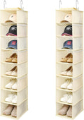 Hanging Shoe Organizer for Closet with Side Mesh Pockets，Hat Racks for Baseball Caps，Shoe and Hat Holder & Storage，8-Shelf，Beige，2 Pack