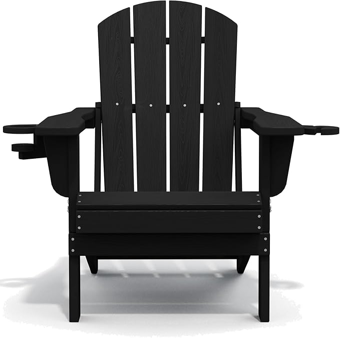 SERWALL HDPE Folding Adirondack Chair with Dual Cup Holder - Composite Adirondack Chair Set of 6- Black
