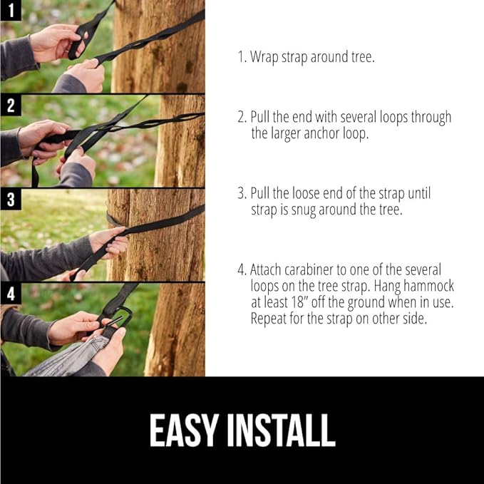 GORILLA GRIP Durable Portable Camping Hammock, Holds 400lbs with Heavy Duty Tree Straps, Comfortable Travel Swing, Camp Hammocks, Easy to Use and Install, Outdoor Essentials, Black, 9x4.5 FT