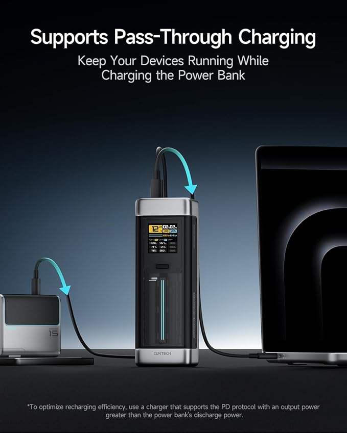 CUKTECH NO.20 140W Power Bank, 25,000mAh 3-Port Laptop Portable Charger, Fast Charging Battery Pack for Travel and Outdoor Work, Compatible with iPhone 16/15/14 Series, MacBook, Samsung, and More
