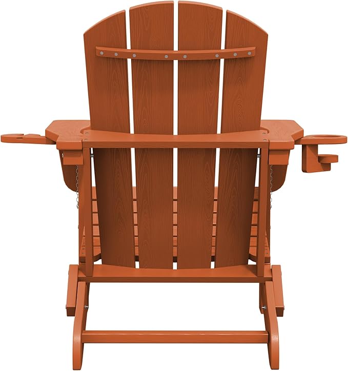 SERWALL Adirondack Chair with Cup Holders - Composite Adirondack Chairs Set of 6 HDPE Outdoor Chairs All Weather Use- Orange