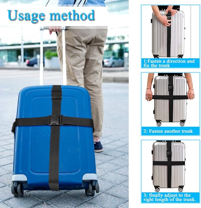 4Pcs Luggage Straps for Suitcase Travel Accessories TSA Approved, 80In Long Belts to Keep Your Suitcase Secure, Adjustable Bag Straps with Quick-Release Buckle for Travel Bag Closure, Black
