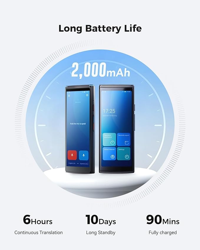 Language Translator Device, Two-Way Instant Voice Translator for 108 Languages, Real-Time Translation Device with Online Offline Translation, Portable Traductor for Travel, Business