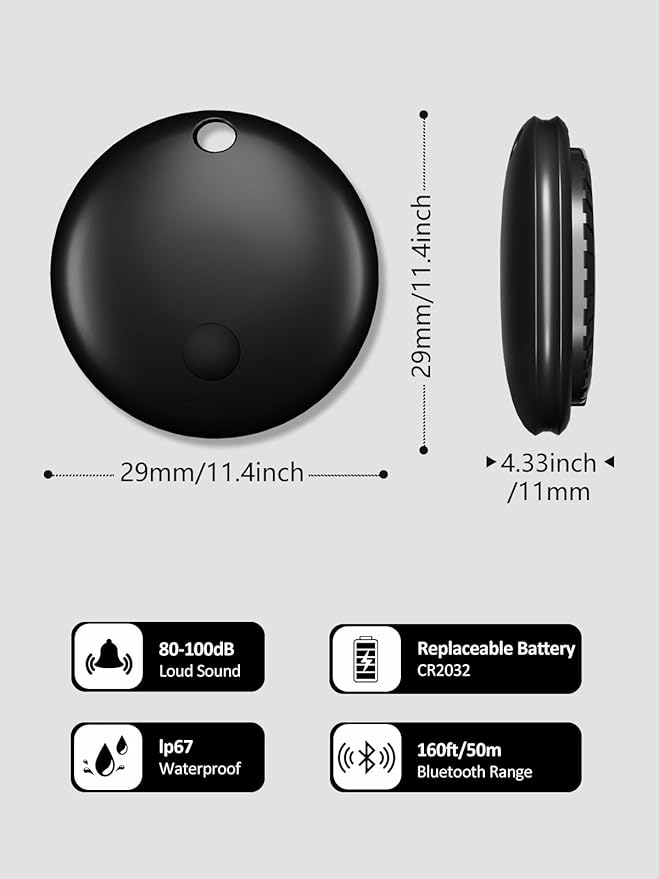 Tracker Tags, Item Finder Work with Apple Find My (iOS Only), Tracking Device Locator Smart Tag for Luggage, Keys, Wallet, Bike, Pets, Bags (Black & White, 2 Pack)