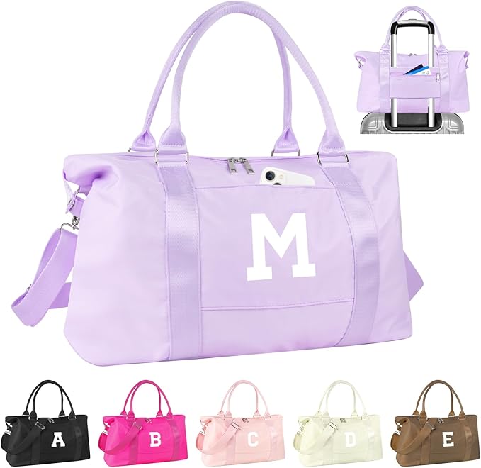 Daughter Niece Gifts for Teen Girl Kids, Initial Travel Duffel Bag Sports Gym Bag Personalized Gifts Weekender Bag，Monogram Overnight Bag Cute Dance Bag Birthday Bridesmaid Gifts for Women(Purple, M)