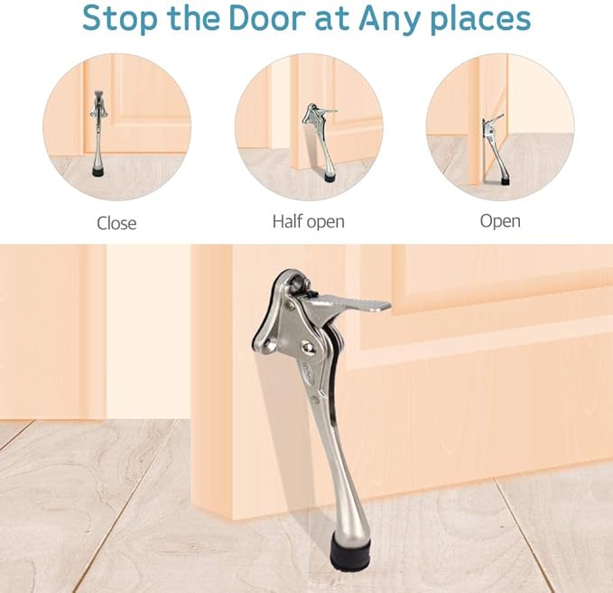 Door Stopper, One-Touch semi-Automatic Metal Door Stopper, with Non-Slip Rubber Tip for Wood, Concrete, Tiled, and Carpeted Floors (6inch x 1pack, White)