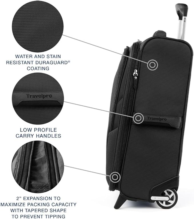 Travelpro Maxlite 5 Softside Expandable Upright 2 Wheel Carry-on Luggage, Lightweight, 22-Inch — Black
