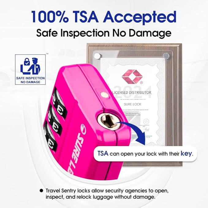 SURE LOCK TSA Approved 4-Digit Resettable Combination Luggage Locks with Open Alert, Easy-Read Dials - for Luggage, School Lockers, Gym, Office, Toolbox & Security Cases(4 Assorted Colors)