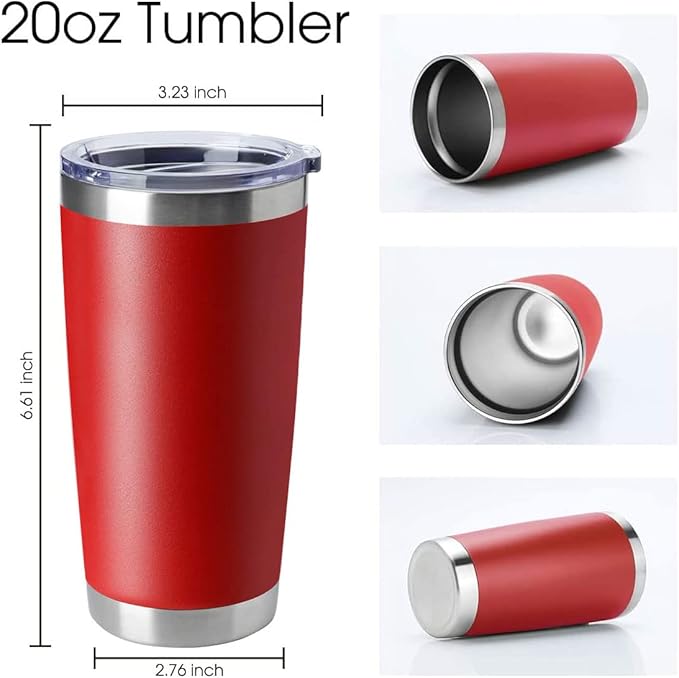 HASLE OUTFITTERS 20oz Tumblers Stainless Steel Mugs with Lid Double Wall Vacuum Insulated Coffee Cups for Cold & Hot Drinks (20oz-Red, 1 Pack)