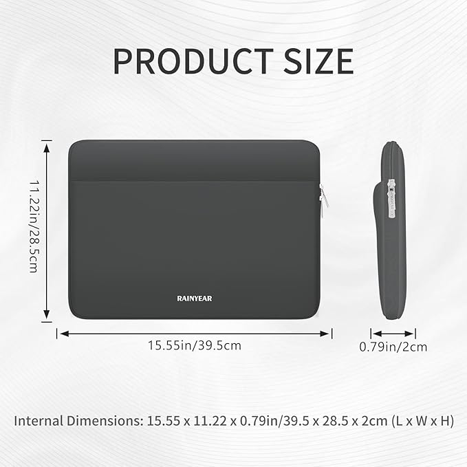 RAINYEAR Laptop Sleeve Case 15.6 Inch, Protective Portable Case with Front Pocket, Briefcase Handbag Computer Carrying Bag Laptop Bag Compatible for HP, Dell, Asus, Lenovo, Notebook, Gray