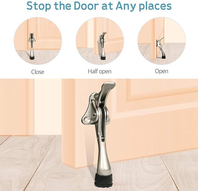 Door Stopper, One-Touch semi-Automatic Metal Door Stopper, with Non-Slip Rubber Tip for Wood, Concrete, Tiled, and Carpeted Floors (4inch x 1pack, Black)