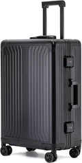 Metal all aluminum carry-on suitcase 20 "hard face, TSA lock and rotating wheel zippered luggage set (black, 20 '')