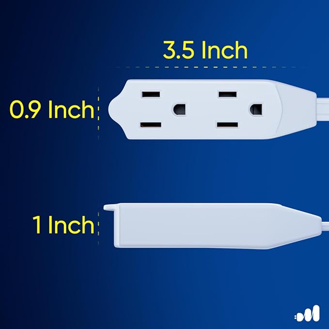 Maximm Cable 3 Ft 360° Rotating Flat Plug Extension Cord/Wire, 16 AWG Multi 3 Outlet Extension Wire, 3 Prong Grounded Wire - White - UL Certified