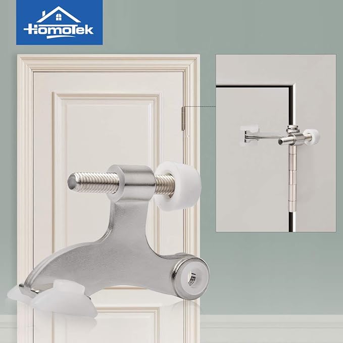 HOMOTEK 8 Pack Hinge Pin Satin Nickel Door Stopper,Adjustable Deluxe Heavy Duty Door Stopper 2-1/2"x1-3/4,with White Rubber Bumper Tips