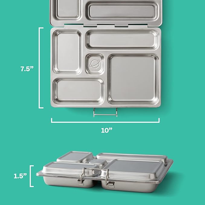 PlanetBox Rover Stainless Steel Bento Box Style Lunch Box for Kids with 5 Compartments – Durable, Dishwasher Safe & BPA-Free Food Container