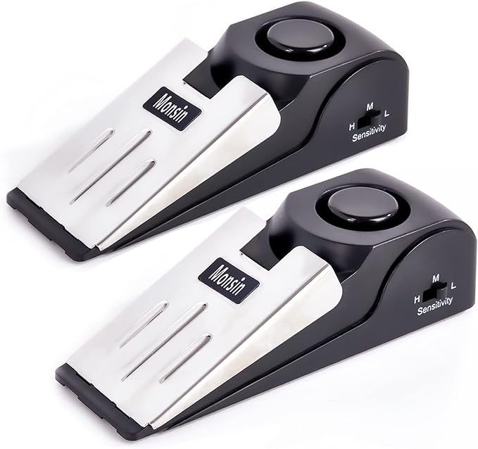 Door Stop Alarm, Door Stopper with 120DB Security Alarm, Floor Wedge Doorstop for Travel Apartment Home House (Pack of 2)
