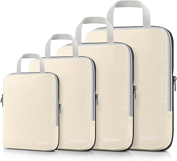 Gonex Compression Packing Cubes, 3pcs/4pcs Expandable Storage Travel Luggage Bags Organizers