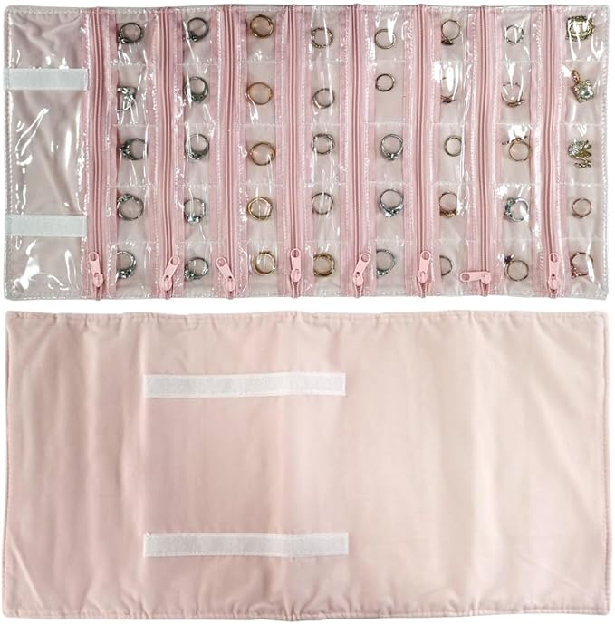 Travel Jewelry Roll Bag Portable Organizer Pouch With Grids&PVC Cover Storage Bags for Necklace, Bracelet, Bracelet,Ring, Badge, Pendant