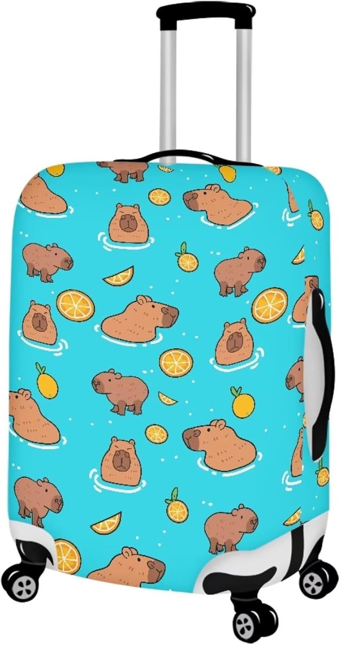 Capybara Suitcase Cover Elastic Luggage Covers for Suitcase Fit 30-32 Inch, Zip Closure Baggage Case Anti-Scratch Luggage Covers Protector Cute Cartoon Animal Baggage Cover