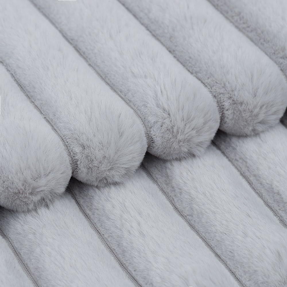 MADIZZ Set of 2 Faux Wool Plush Decorative Throw Pillow Covers 16x16 Inch Light Grey Fluffy Striped Soft Decorative Cushion Cover for Sofa Bedroom Pillow Shell