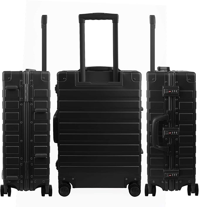TRAVELKING All Aluminum Luggage with TSA Locks Metal Hard Shell Zipperless Spinner Alloy Metal Suitcase (Cool Metallic, 28 Inch)