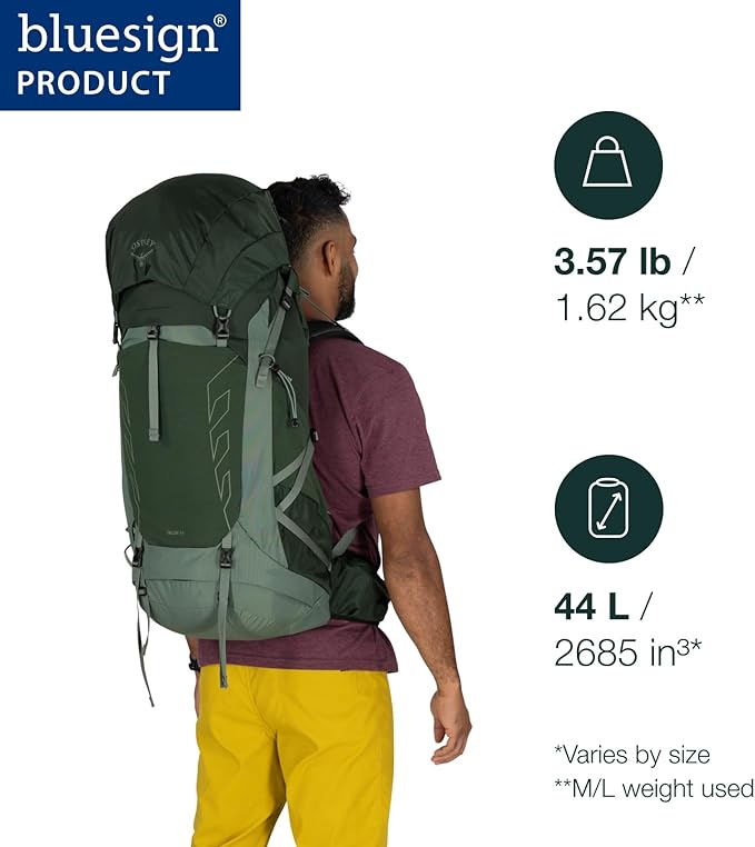 Osprey Talon 44L Men's Lightweight Hiking Backpack with Hipbelt, Green Canopy/Pine Leaf, S/M