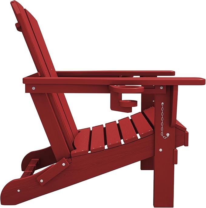 SERWALL Adirondack Chair with Cup Holders - Composite Adirondack Chairs Set of 2 HDPE Outdoor Chairs All Weather Use- Dark Red