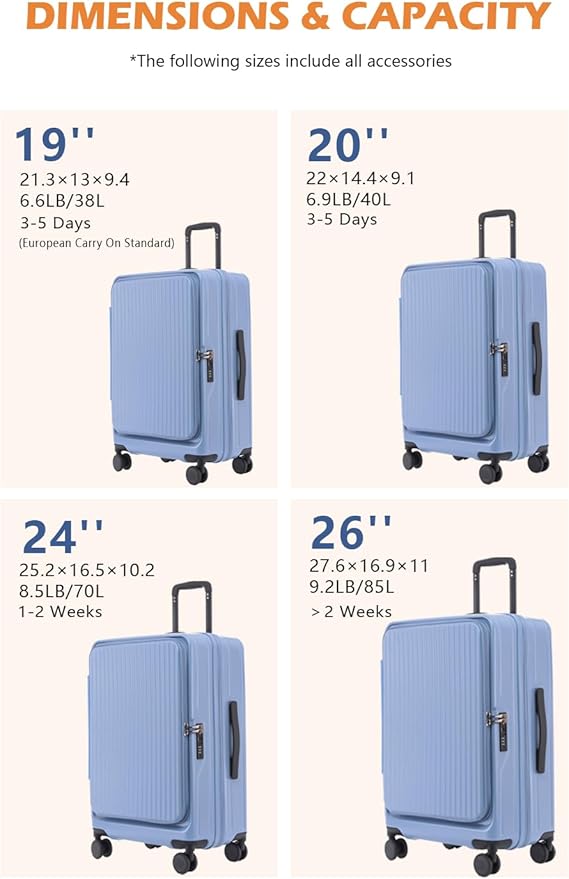 HotWay 20 Inch Expandable Carry On Luggage with Cup Holder, Hardside TSA Approved Luggage with Spinner Wheels, Top Opening Suitcase For Travel, Gray