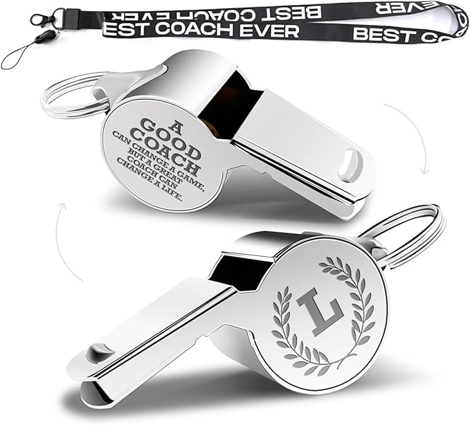 fkovcdy Letters Coach Gifts, Whistle for Coaches, Whistle Emergency, Thank You Coach Gifts, Coaches Whistle with Lanyard Coach Gift for Men Women Teachers Referees Sports Coach Outdoor, Letter L