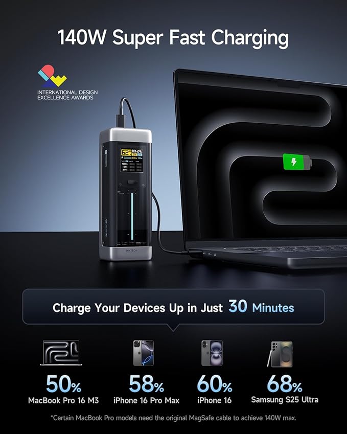 CUKTECH NO.20 140W Power Bank, 25,000mAh 3-Port Laptop Portable Charger, Fast Charging Battery Pack for Travel and Outdoor Work, Compatible with iPhone 16/15/14 Series, MacBook, Samsung, and More