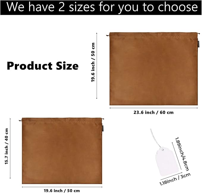 6 Pack Dust Bags for Handbags Silk Dust Cover Bag for Handbags Purses Shoes Boots, Silk Dustproof Drawstring Bag Travel Storage Pouch (Brown, 19.6 × 15.7 in)