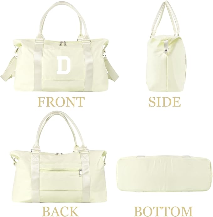 Initial Travel Duffel Bag Sports Gym Bag for Kids Teen Birthday Gifts,Beige Personalized Weekender Bag Carry On Dance Bags for Women Men,Waterproof Monogram Overnight Bag with Trolley Sleeve(Letter D)