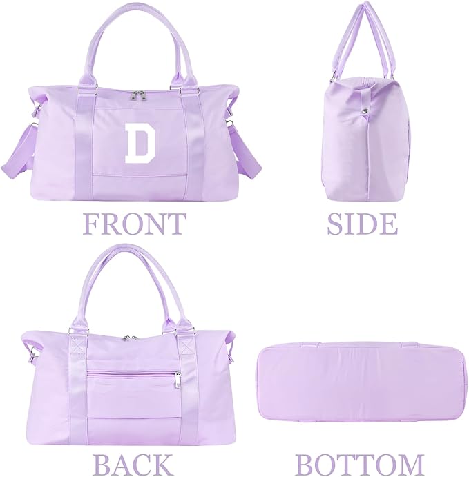 Daughter Niece Gifts for Teen Girl Kids, Initial Travel Duffel Bag Sports Gym Bag Personalized Gifts Weekender Bag，Monogram Overnight Bag Cute Dance Bag Birthday Bridesmaid Gifts for Women(Purple, D)