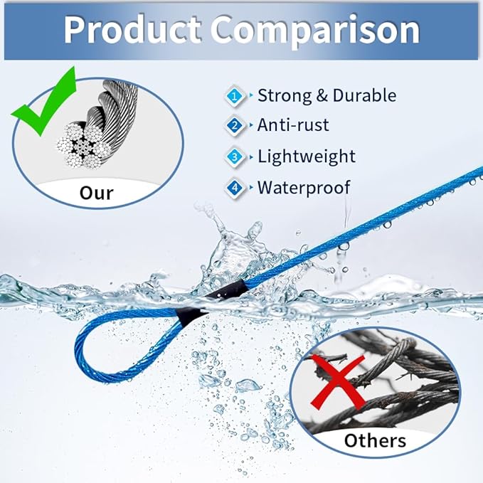 3.3mm Steel Wire Rope Outdoor Travel Security Cable Lock,Braided Steel Coated Safety Cable Luggage Lock,Safety Cable Wire Rope Chain Lock Double Loop Lightweight (Blue, 24in/2Pcs)