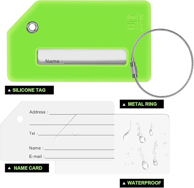 8 Pcs Luggage Tags for Suitcases, 26 Initial Letter Travel Luggage Baggage Identification Labels ID Tags Fully Bendable Tags with Stainless Steel Loop (Letter B, Green)